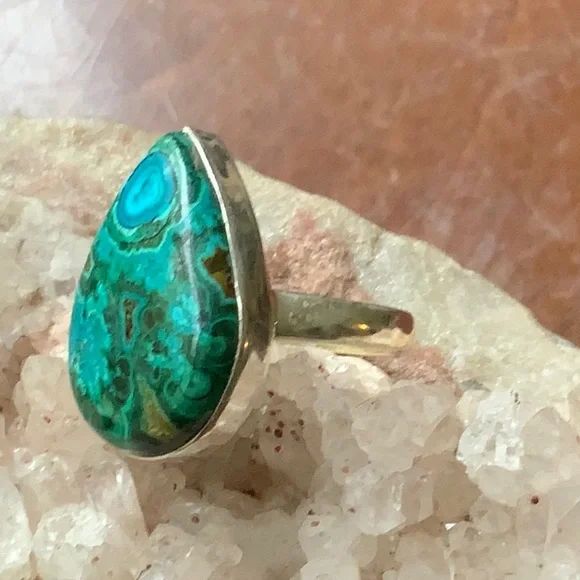AZURITE & CHRYSCOLLA 925 STERLING SILVER RING, SIZE 8.75 - Picture 4 of 7